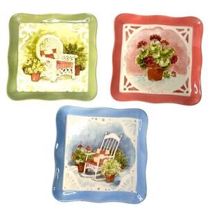 Set of 3 Cracker Barrel Sweet Tea and Screen Doors Square Plates 8"